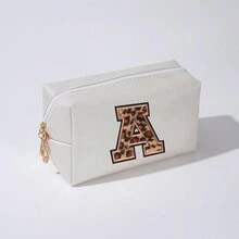 Simple Style Letter Embroidery Makeup Bag Waterproof Cosmetic Bag Travel Portable Storage Small Toiletry Bag Letter Printing Make Up Bag Valentine'S Day Gift PU Leather - Beige - View 13
