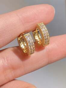 1對方形鋯石圈耳環,嘻哈風格全鑲嵌,適合男女日常穿戴 - 彩色 - 查看 10