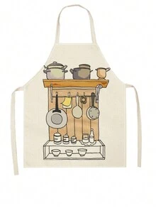 1 Pieza Delantal De Lino Para Cocina - Morado - Ver 1