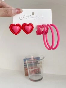 1套 3對經典創意混合設計帶扣細節的勾型耳環,多功能休閒c形圈耳環套裝 - 彩色 - 查看 2