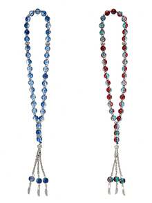 1 件簡約設計彩色流蘇裝飾黑色圓盤形狀手工串珠手鍊,念珠,禮物（流蘇顏色隨機） - 黑色圓片-36cm - 查看 9