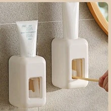 1入壁掛式牙膏分配器,配有牙刷架,無需鑽孔 - 白/灰色 - 查看 4