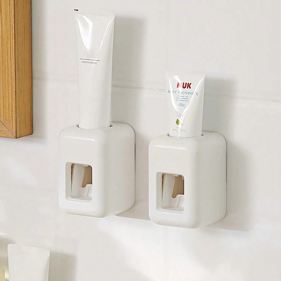 1入壁掛式牙膏分配器,配有牙刷架,無需鑽孔 - 白/灰色 - 查看 1