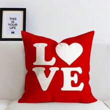 1 件红白“爱心”印花靠垫套，简约方形仿麂皮材质，带隐形拉链，不含枕芯，适合情人节、结婚纪念日、客厅和卧室沙发装饰，四季皆宜 - 紅白色 - 查看 5