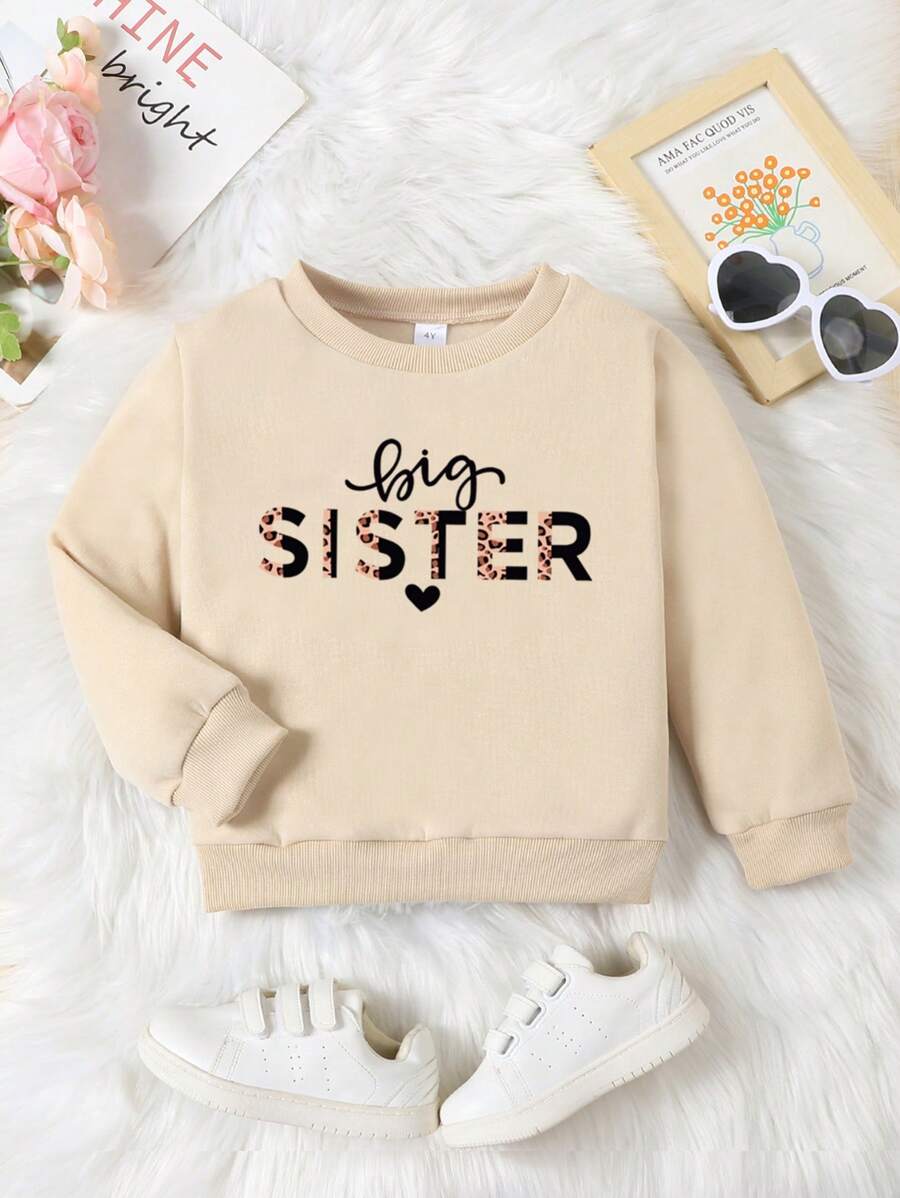 Young Girl Letter Graphic Sweatshirt - Khaki - View 1