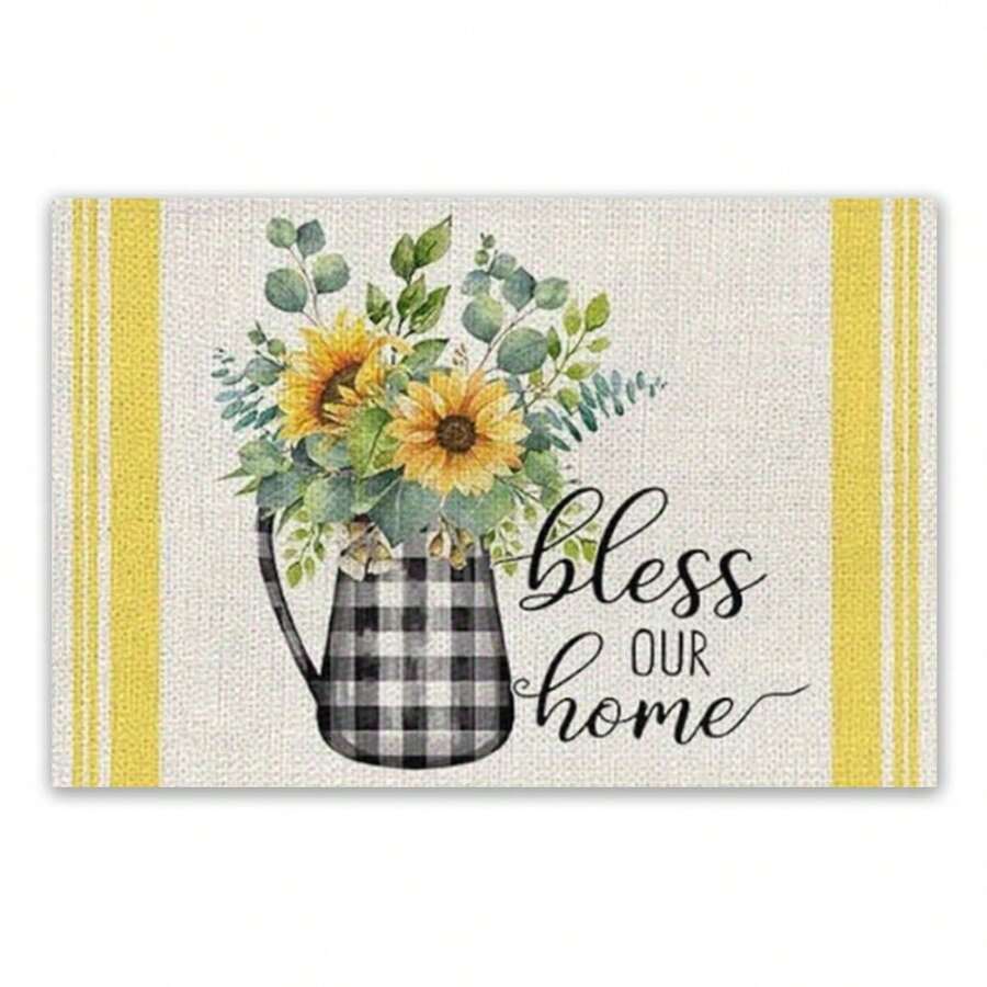 1入組水牛格子向日葵夏季餐墊，12x18英寸季節性春季桌墊，適用於派對廚房用餐飾品 - 彩色 - 查看 1