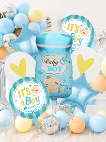 7入組藍色牛奶瓶造型乳膠氣球和鋁箔氣球,用於性別揭曉生日派對現場裝飾用品 - 藍色 - 查看 2