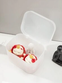 塑料日式透明化妝品盒帶蓋防塵密封可堆疊桌面小物整理收納盒 - 白色 - 查看 5