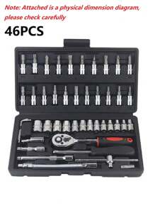 46pcs Car Repair Tool Kit, Ratchet Torque Wrench Spanner Screwdriver Socket Set Combo Tools Kit Bicycle Auto Repairing Tool Mechanic Tool Set - Black - View 7