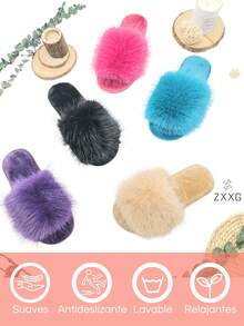 Sandalías Afelpadas Peluche Fashion Otoño Invierno Para Mujer - Violeta - Ver 5