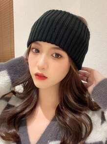 1入女士針織頭帶,秋冬季節,寬條紋打馬尾頭帶,多功能清潔臉部頭帶 - 彩色 - 查看 1