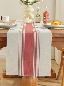 New Stripe Patterned Table Runner, Simple Style Coffee Table/Tv Cabinet Cover, Dining Tablecloth - Red - View 3