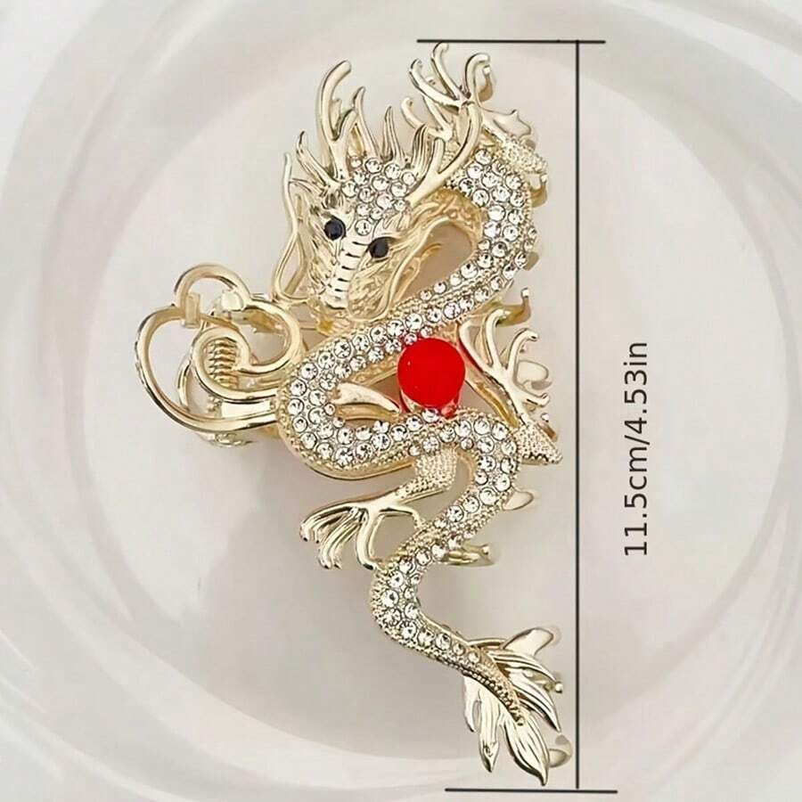 1pc Gold Premium Dragon Shaped Hair Clip For 2024 Year Of The Dragon