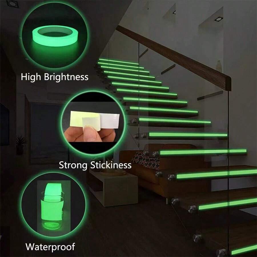 1pc Luminous Tape With Water Resistance & Suitable For Pipe, Stage, Stairs, Outdoor Use .Fluorescent Tape For Fire Safety & Warning. Green Anti-Collision Luminous Tape - 5cm Wide (total Length 5 Meters) - View 1