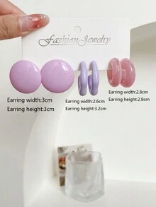 1套/3對經典方格設計創意耳環,多種顏色可供日常配戴 - 彩色 - 查看 21