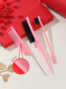 3pcs Hair Styling Comb Set Teaser Hair Brush Rat Tail Comb Edge Brush For Edges And Back Detangling, Combing, Smoothing Hair, Hair Brush/Hair Comb PINK, Hair Brush, Comb, Hair Tools, Hair Products And Accessories For Barber Salon Beauty Travel Essentials