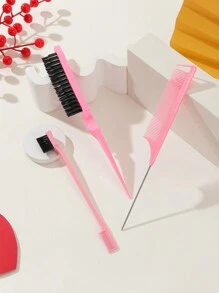3pcs Hair Styling Comb Set Teaser Hair Brush Rat Tail Comb Edge Brush For Edges And Back Detangling, Combing, Smoothing Hair, Hair Brush/Hair Comb PINK, Hair Brush, Comb, Hair Tools, Hair Products And Accessories For Barber Salon Beauty Travel Essentials