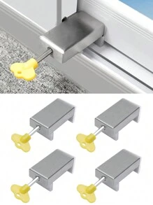 4 Pcs Sliding Security Window Lock With Key For Vertical & Horizontal Sliding Windows & Sliding Doors Adjustable Window Locks For Home And Office - Silver - View 1