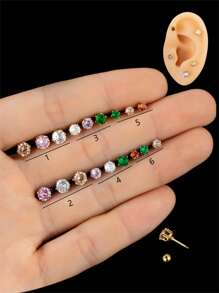 彩色鑽石釘耳環、鼻釘、不褪色不變色的不銹鋼材質、適用於女士、歐美時尚風格,款式多變、適合日常佩戴 - 3# - 查看 13