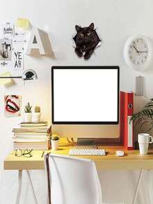 1只實物貓貼紙,3d立體效果,帶有輕微色差,防水動物貼紙 - 黑色 - 查看 5