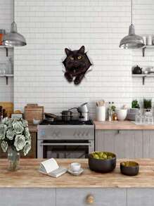 1只實物貓貼紙,3d立體效果,帶有輕微色差,防水動物貼紙 - 黑色 - 查看 1