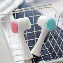 柔軟的矽膠雙面洗臉刷家用手動清潔刷3d臉部洗滌器面部洗潔膏雙用按摩刷 - 粉色 - 查看 2