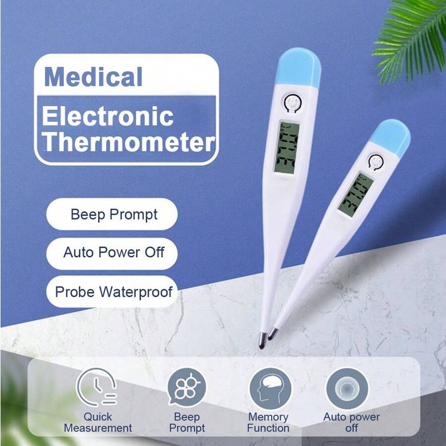 2pcs Digital Oral Thermometer For Adults, 10 Seconds Fast Reading - Blue and White - View 1