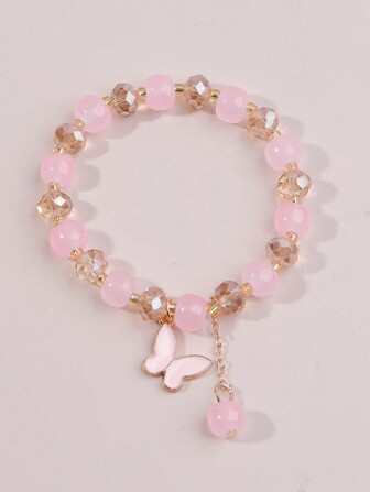 1pc Crystal Beaded Teen's Bracelet, Butterfly Design, Casual & Elegant Hand Decoration