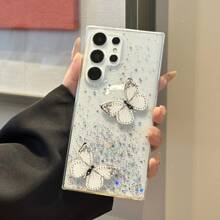 1入情人節禮物白色閃光星星和2只蝴蝶拼貼手機殼，適用於iPhone/Android - 白色 - 查看 1