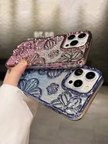 Glitter Electroplated Vintage Personalized Hollow 3D Floral Shock-Proof TPU Dopamine Case Compatible With IPhone 11, IPhone 13, IPhone 14, IPhone 14 Pro Max, IPhone 15, IPhone 15 Pro, IPhone 15 Plus, IPhone 15 Pro Max, IPhone 16, IPhone 16 Pro, IPhone 16 Plus, IPhone 16 Pro Max, IPhone 17, IPhone 17 Pro, IPhone 17 Air, IPhone 17 Pro Max