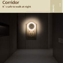 Eu 110~220v,帶智慧感應裝置,0.5w插頭式led壁燈,適用於臥室、浴室、走廊、樓梯或任何暗房,柔和明亮。(圓形)白光/暖白光 - 白色 - 查看 9