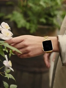 適用於女性的精細不銹鋼手錶帶,兼容蘋果手錶系列9/8/7/6/5/4/3/2/1/se,尺寸包括41mm,40mm,38mm,45mm,44mm,42mm,49mm - 金色 - 查看 4