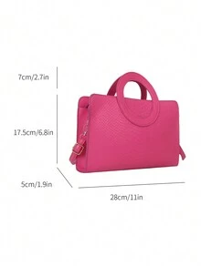 女士防水pu蛇紋設計大容量手提斜挎包,適用於巴西狂歡節和聖帕特里克節 - 粉色 - 查看 6