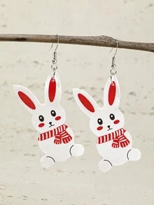 1對時尚女性休閒兔子圖案pu皮耳環,假日送給家人和朋友的禮物 - 彩色 - 查看 1