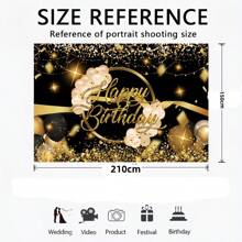 1 pièce, Toile de fond Joyeux anniversaire noir et doré, pois dorés brillants, ballons avec strass, doux fond de photographie de décoration de fête, bannière de table de gâteau, accessoires de photomaton, bannière de fête, bannière d'anniversaire, décoration de maison, décoration de chambre, Noël