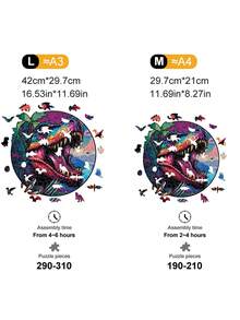 1 件套减压恐龙不对称木块创意图案成人家庭聚会木制拼图挂画装饰 - 彩色 - 查看 2