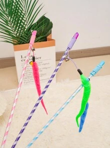1pc Random Color Cat Toy Plush Stick Bell Or Three Striped Toy Or Caterpillar Teaser Interactive Toy For Pets - Multicolor - View 4