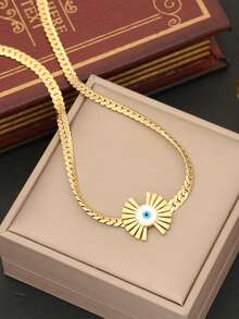 3入組誇張的藍色眼睛設計油滴項鍊和耳環,具有波西米亞風格不鏽鋼材質,適合日常穿著