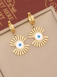 3入組誇張的藍色眼睛設計油滴項鍊和耳環,具有波西米亞風格不鏽鋼材質,適合日常穿著