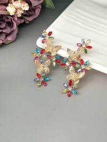 1雙華麗誇張的多彩蝴蝶和花卉,鑲嵌閃亮立方氧化鋯派對耳環（適用於休閒、禮物和日常佩戴）女性 - 彩色 - 查看 5