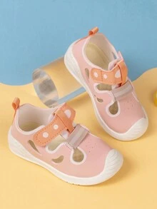1對粉色平底涼鞋,柔軟防滑幼兒鞋,帶透氣腳趾蓋適合學步寶寶穿著 - 粉色 - 查看 5