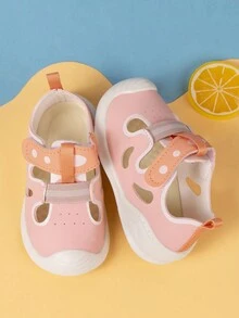 1對粉色平底涼鞋,柔軟防滑幼兒鞋,帶透氣腳趾蓋適合學步寶寶穿著 - 粉色 - 查看 2