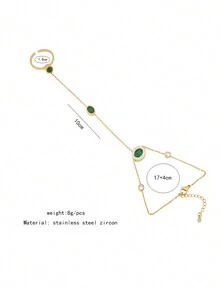 1 件全水钻复古绿宝石蛋形手链适合女性日常佩戴 - 金色 - 查看 2