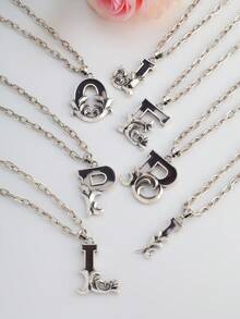 1 件歐美風格復古雷射切割字母圖案連環項鍊女式 - 字母 - 查看 6