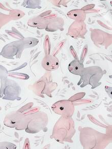 女嬰復活節兔印花連體衣和短褲時尚套裝 - 白色 - 查看 4