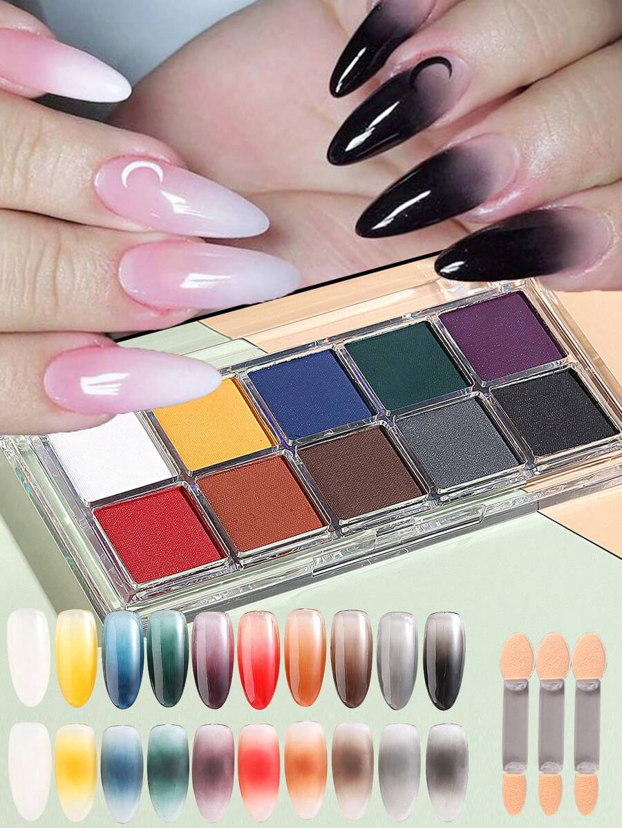 10 Colors Neon Nail Pigment Set Gradient Ombre Nail Powder Solid Rub Dust Fluorescent Phosphor Powder Manicure Glitter Matching Eyeshadow Stick - Multicolor - View 1