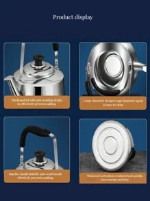 1 Piece Stainless Steel Kettle Thickened Large Capacity Gas Sound Kettle Induction Cooker Gas Stove Kettle Outdoor Kettle Firewood Kettle Food Material Kettle Household Daily Sound Kettle, 4.5L, 5.5L, 6.5L - Silver - View 6