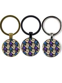 3 件套眼睛印花钥匙扣，黑色、古铜色和银色各一个，适合情侣、朋友、家人的创意教师节礼物 - 淺灰色 - 查看 1