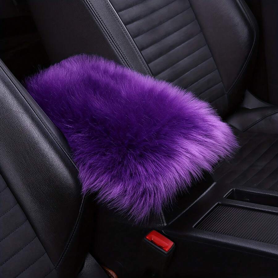 汽車中控台套,通用冬季毛絨汽車suv卡車坐墊箱扶手墊,蓬鬆的中控台扶手墊墊內飾 - 紫色 - 查看 1