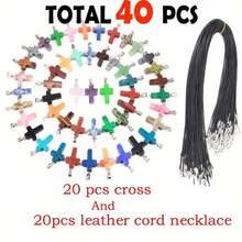 40pcs/20 Set Multicolor Natural Stone Pendants, Cross Shape Stone Charms Gemstone Pendants With Ring Clasps For Necklace Bracelet Jewelry DIY Beads, Ideal Choice For Gifts - Multicolor - View 7